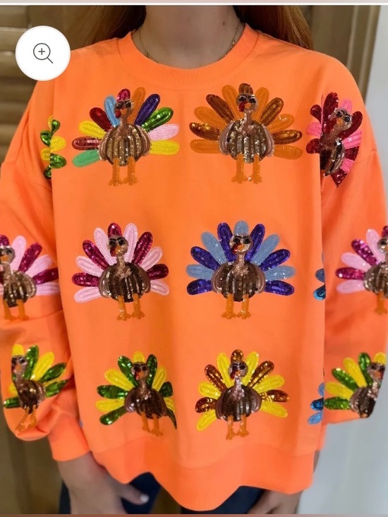 QUEEN OF SPARKLES Tops - Queen of Sparkles Neon Orange Turkey Sweatshirt